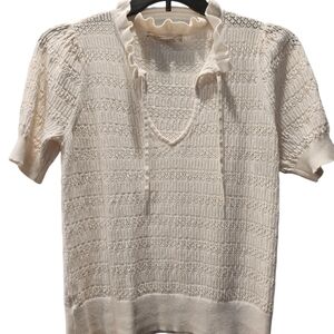 LOFT Ivory Textured Knit Blouse
